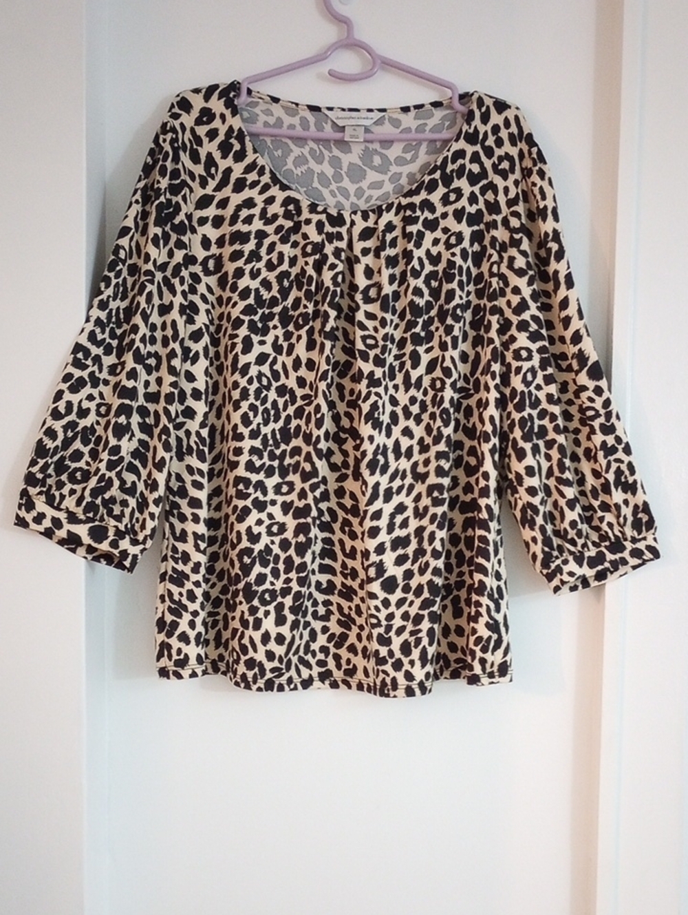 Christopher & Banks Tan and Black Leopard Print Scoop Neck Blouse Size XL